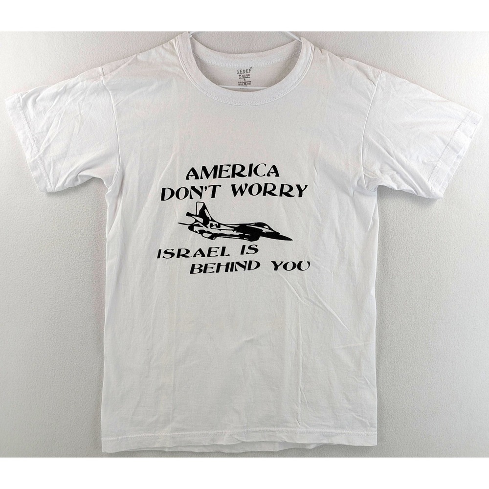 Sedef Yildizi Israel America Fighter Jet Graphic T-Shirt White Cotton Small